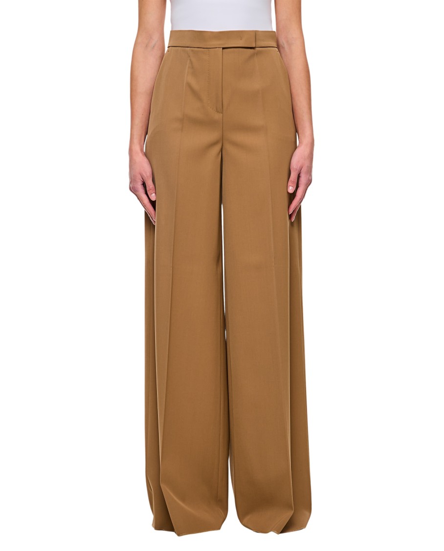 Max Mara Ninfa Gabardine Wool Pants In Brown