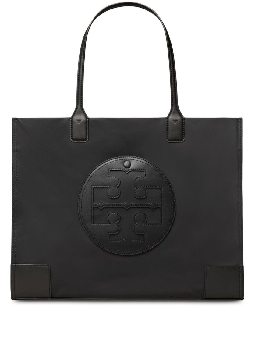 Tory Burch Black Ella Embossed Logo Tote Bag