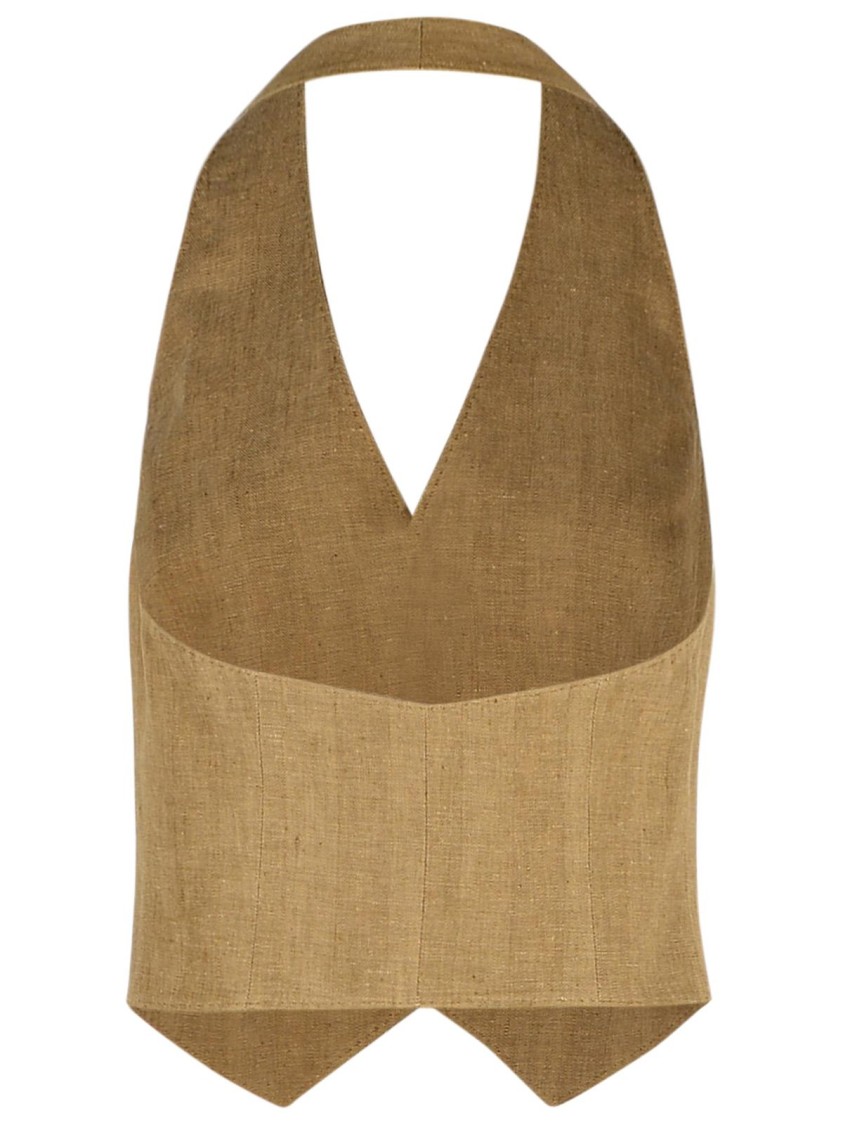 Max Mara Beige Yarn-dyed Linen Batavia Sauro Waistcoat In Brown