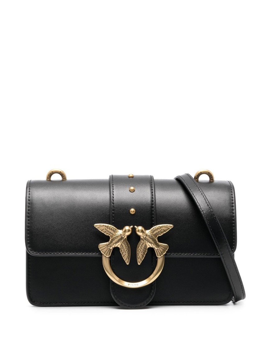 Pinko Mini Black Soft Silky-Feel Leather Shoulder Bag