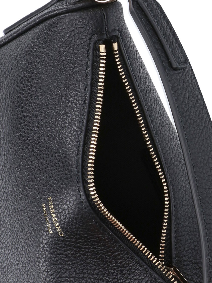 Ferragamo Mini Hobo Bag With Gold Gancini Accent In Black
