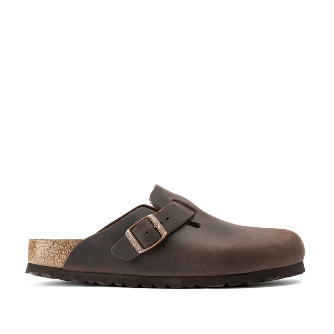 Birkenstock Leather Boston Slippers Buckle Detail In Black