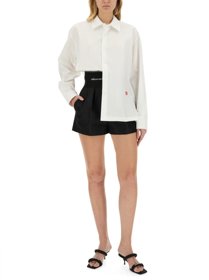 Alexander Wang T T By Alexander Wang Cotton Shirt With Classic Collar And Minimalist Logo In White