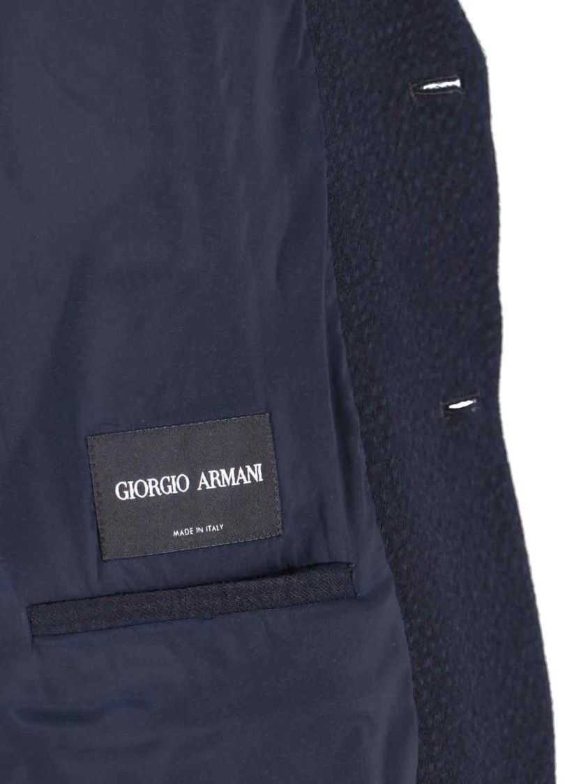 Giorgio Armani Textured Navy Blazer With Classic Lapel And Tailored Silhouette In Blue