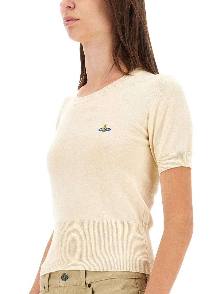 Vivienne Westwood Ribbed Hem Crewneck Top With Short Sleeves In White