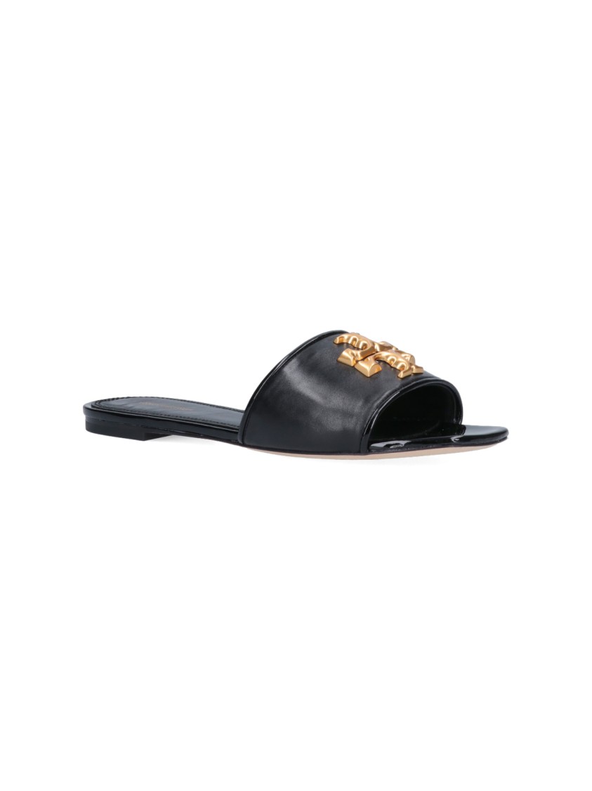 Tory Burch Open Toe Flat Sole Gold-tone Hardware In Black