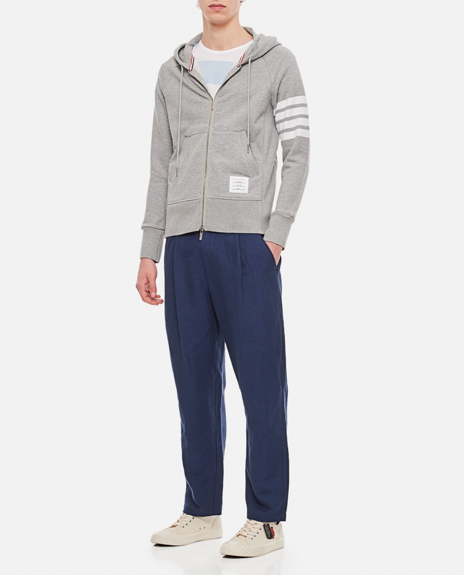 Thom Browne Mens Light Grey Striped Brand-patch Cotton-jersey Hoody In Grey