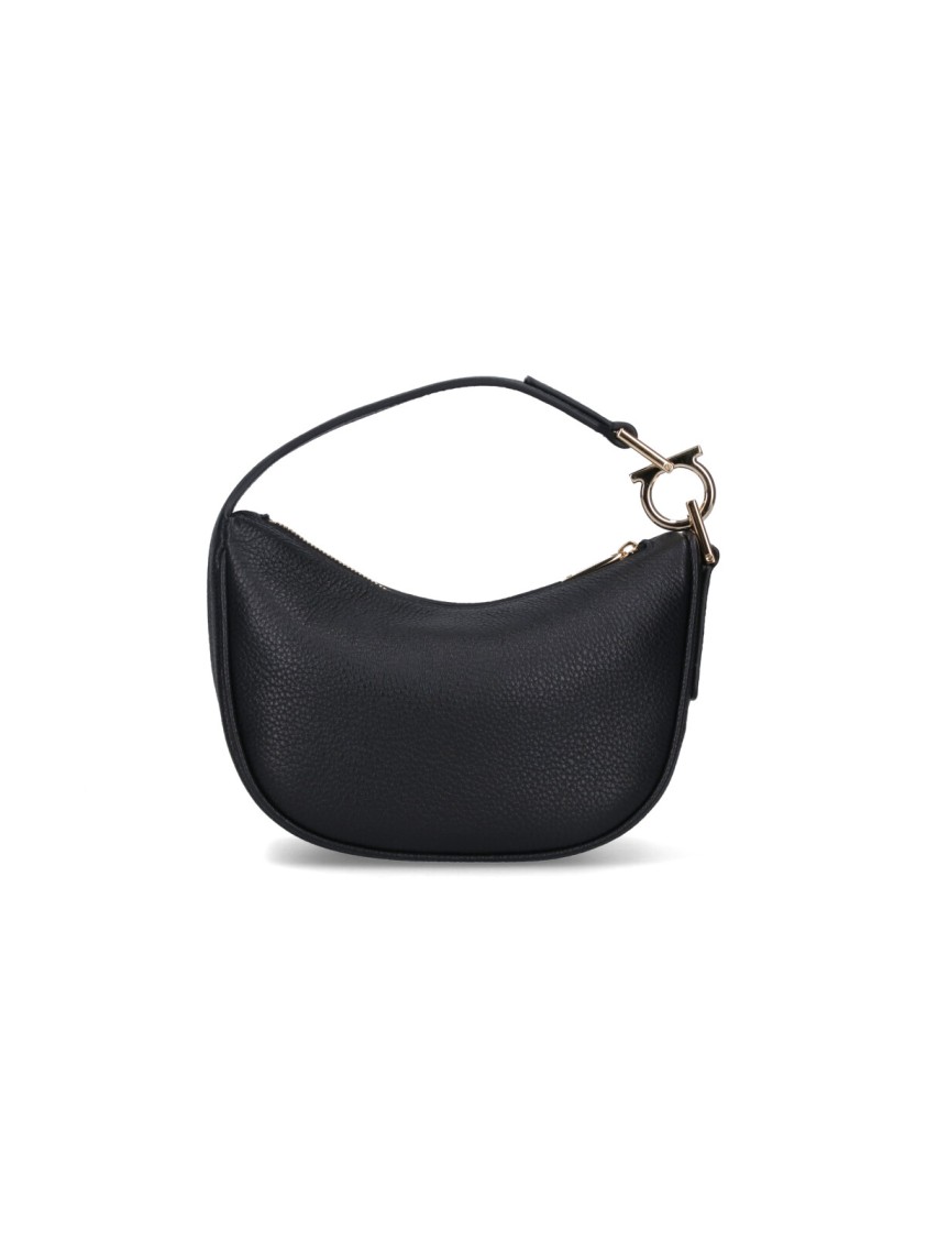 Ferragamo Mini Hobo Bag With Gold Gancini Accent In Black
