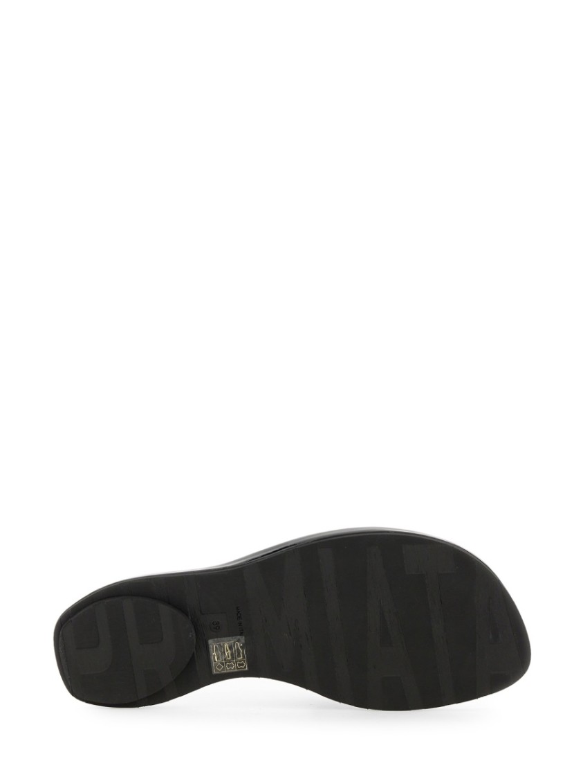 Shop Premiata Black Lamb Leather Slide Sandal With Glossy Finish