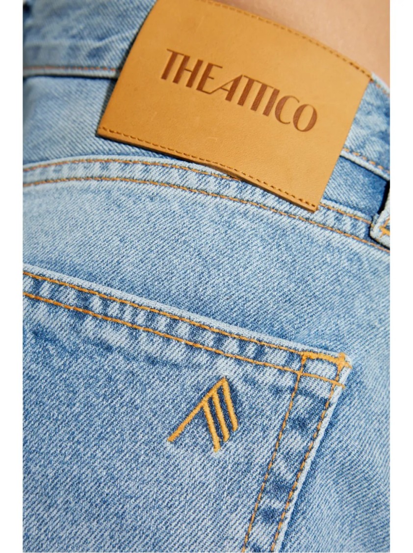 Attico Long Straight Leg Jeans With Contrast Stitching In Blue