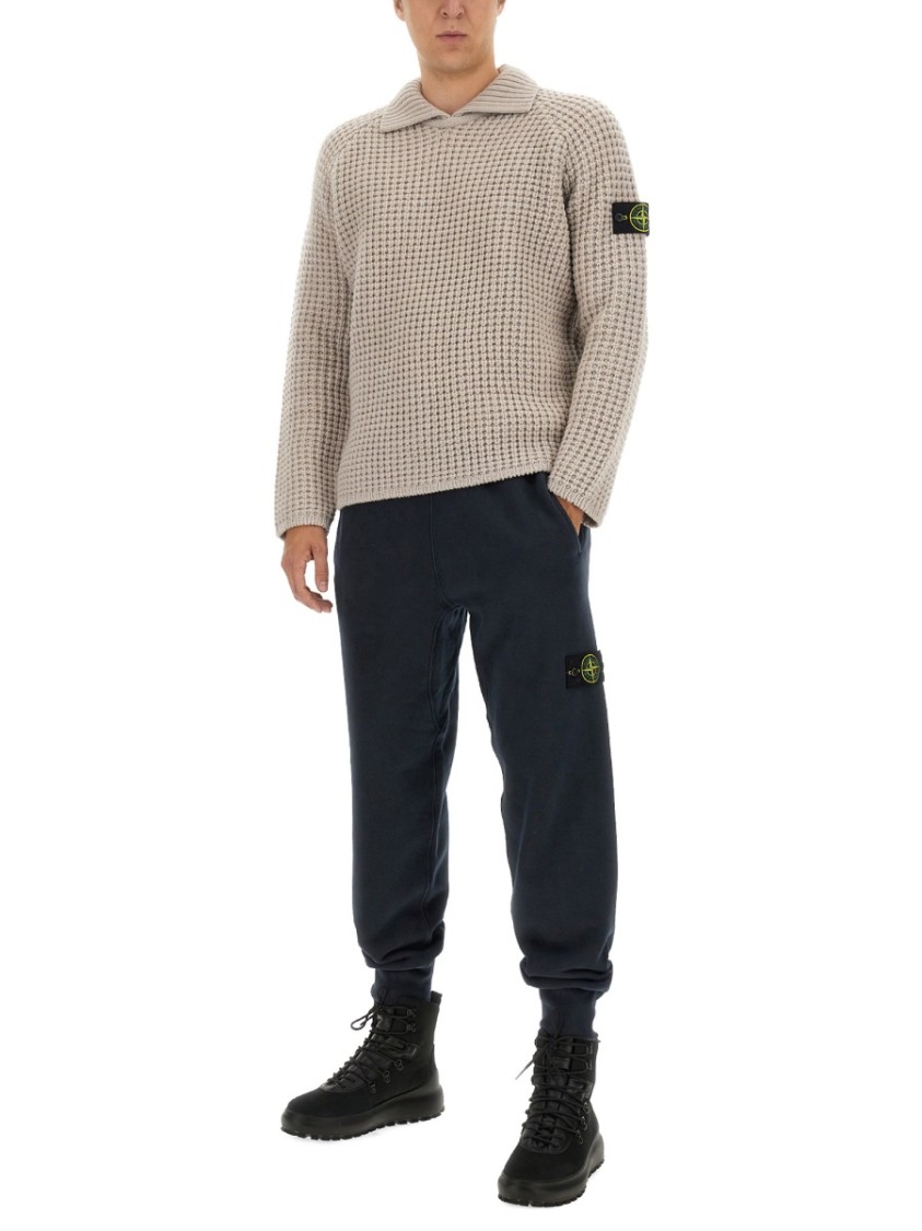 Stone Island Elastic Waistband Regular Fit Ribbed Cuffs Side Pockets In Blue