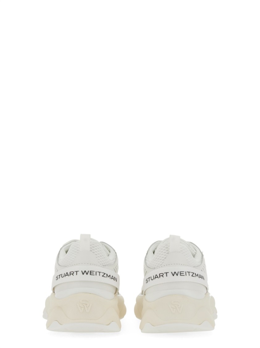 Stuart Weitzman White Sneakers With Logo Embroidery On The Side And Logo Patch On The Heel In Leather And Mesh Woman In White