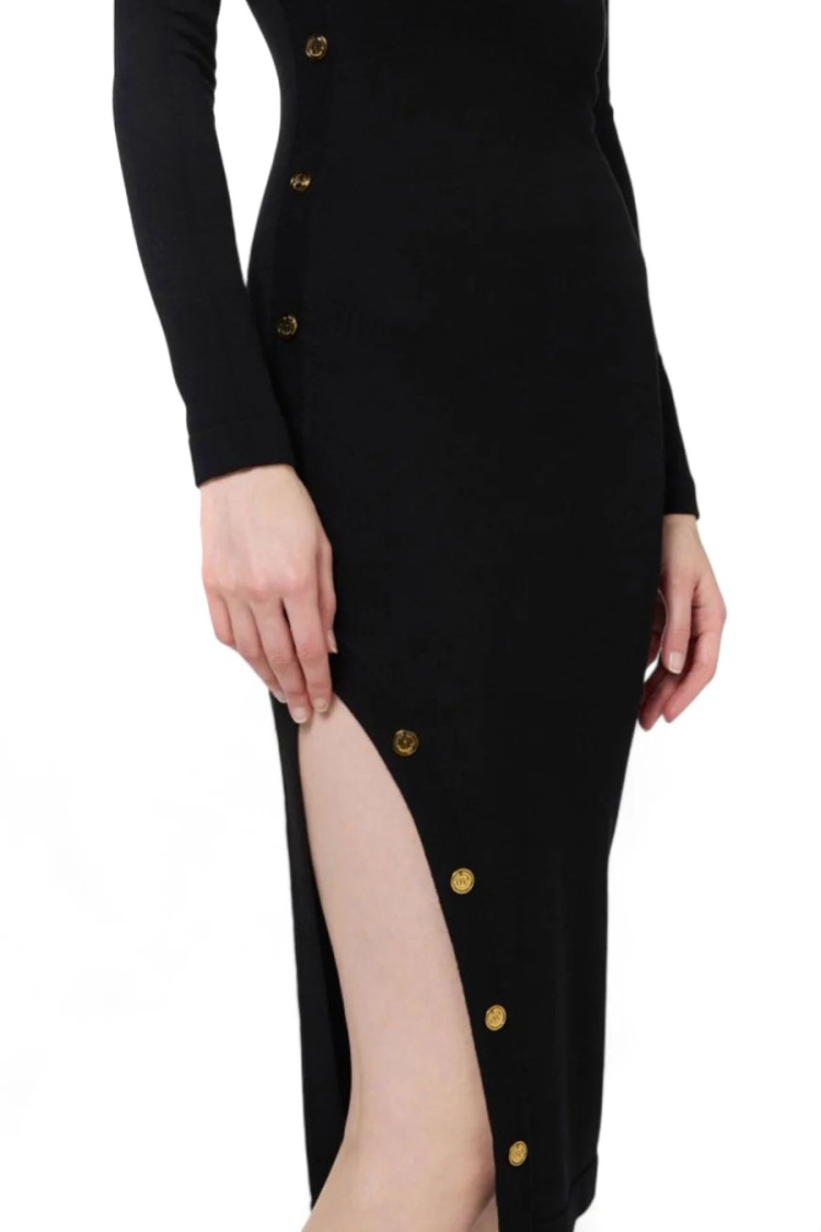 Elisabetta Franchi Fitted Black Midi Dress With Off-the-shoulder Neckline In Black
