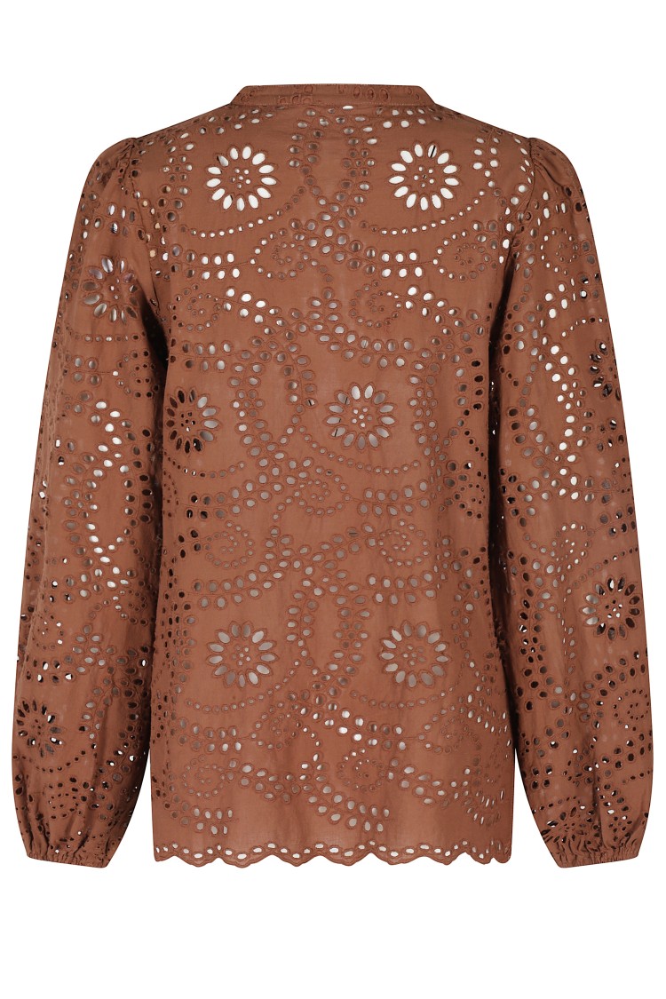 Mc2 Saint Barth Floral Cut-out Brown Blouse