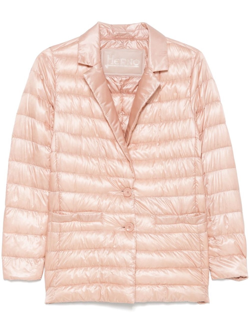 Herno Quilted Single-breasted Blazer With Shiny Finish In Pink