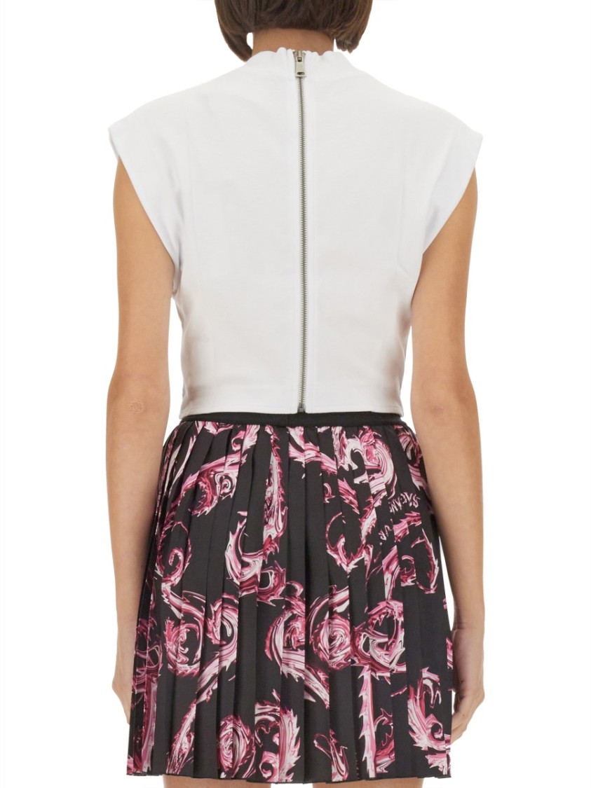 Versace Jeans Couture White Top With Logo And Cap Sleeves In White