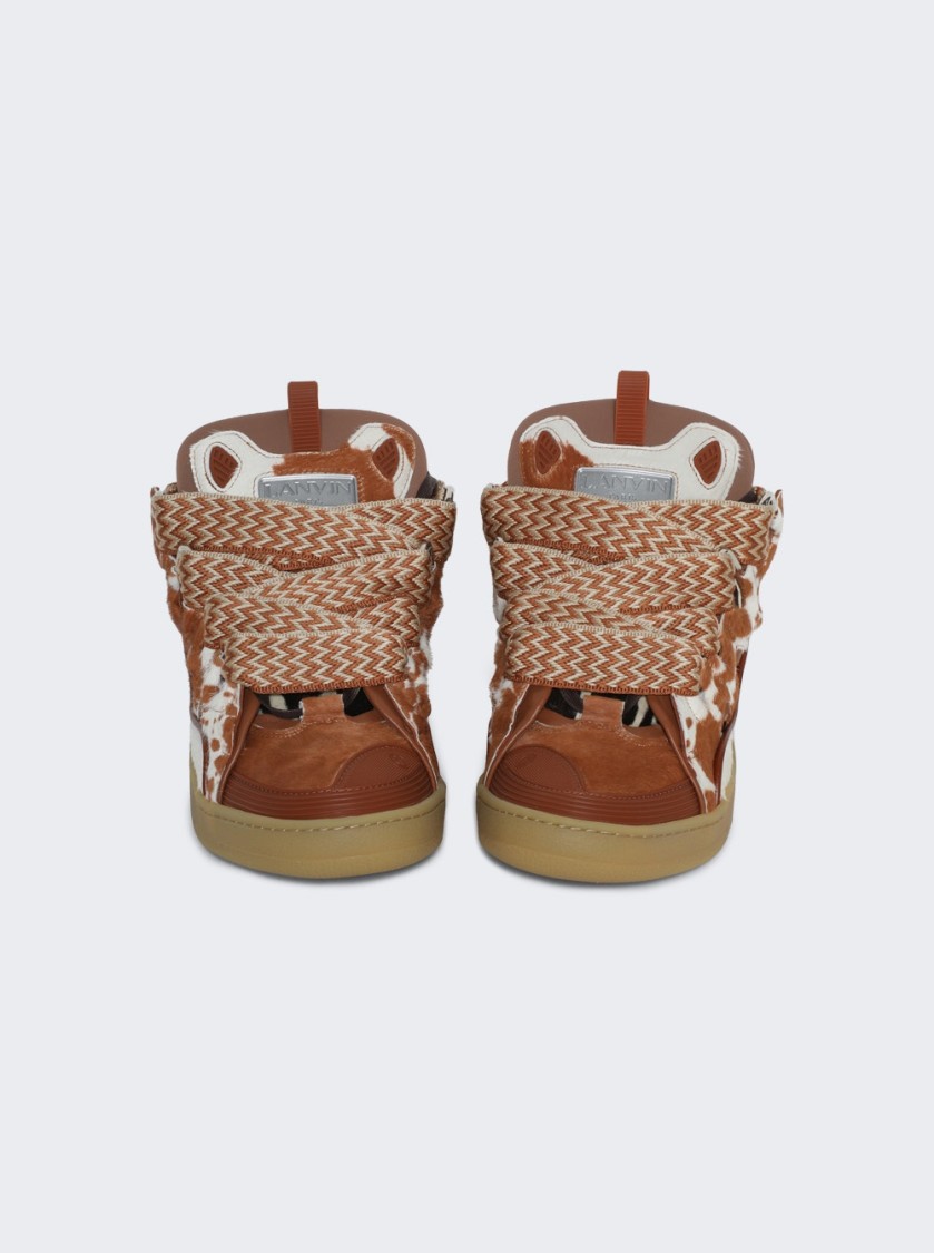 Lanvin Curb Leather Sneakers In Brown
