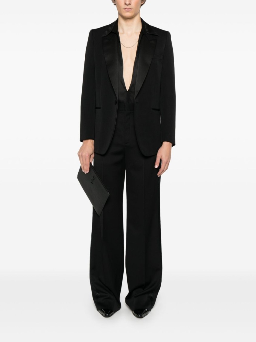 Saint Laurent Padded Shoulder Black Blazer In Black