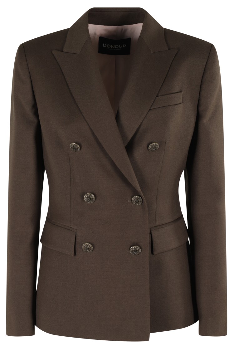 Dondup Double-breasted Military Green Blazer In Brown