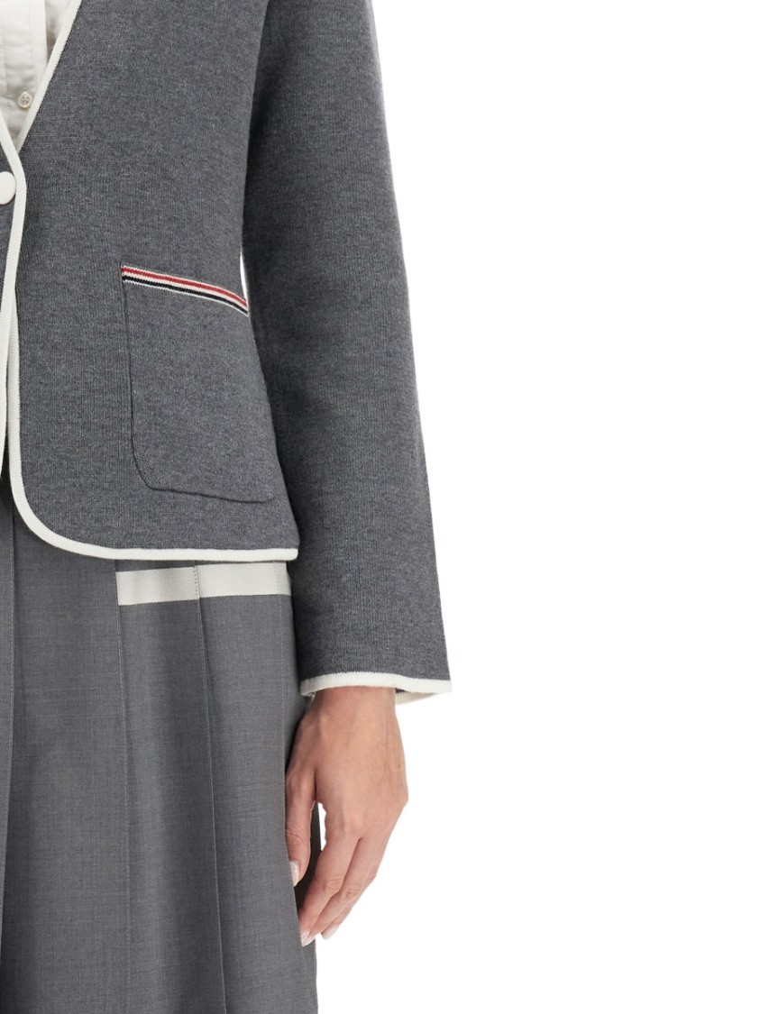 Thom Browne Single Breasted Knit Jacket In Grey