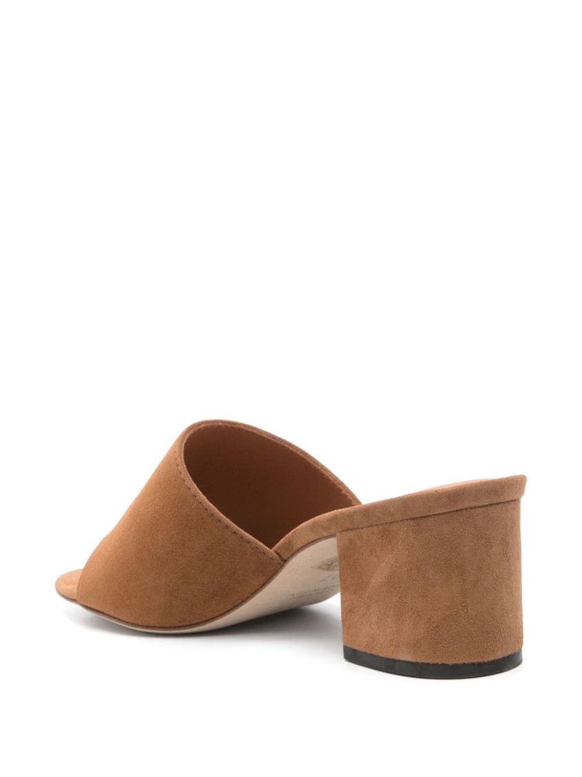 Shop Via Roma 15 Open-toe Suede Mules With Mid Block Heel In Brown