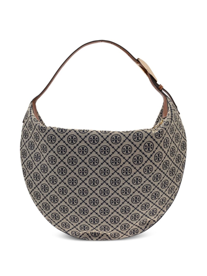 Tory Burch Large T Monogram Jacquard Balloon Bag In Gray