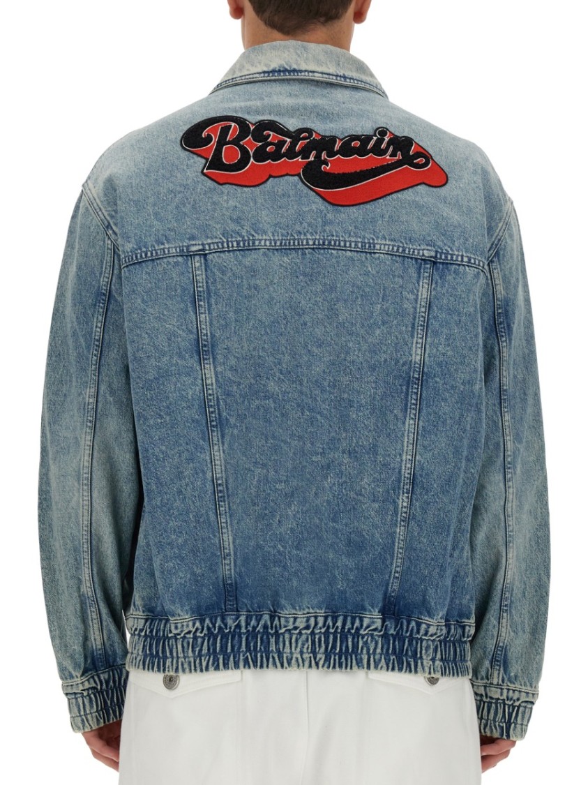 Shop Balmain Faded Blue Cotton Denim Jacket