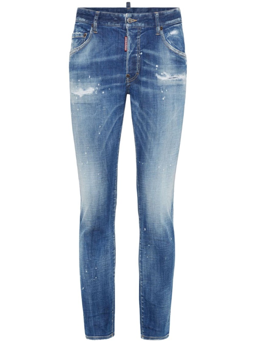 Dsquared2 Slim-fit Blue Denim Jeans With Distressed Detailing