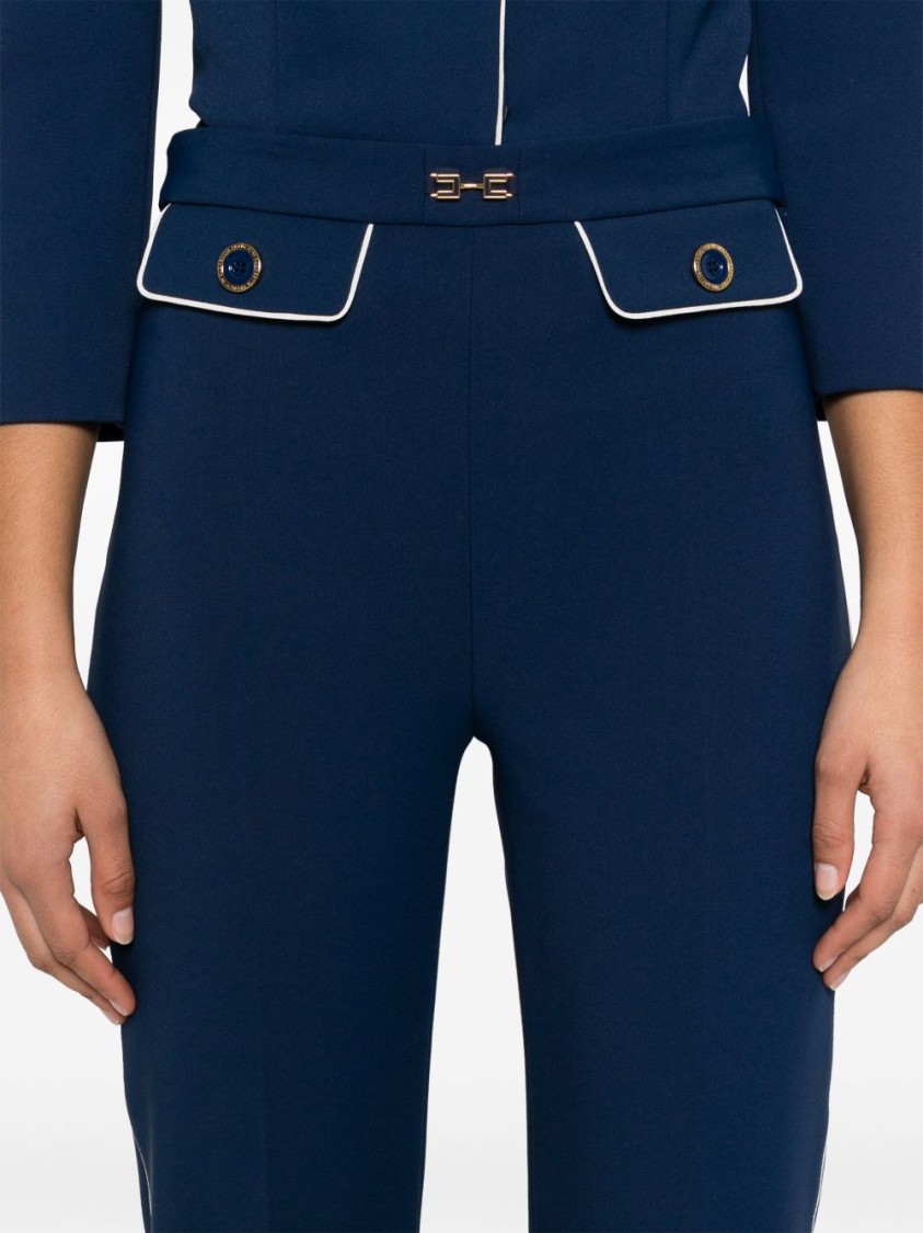Shop Elisabetta Franchi High-waisted Blue And White Tailored Trousers