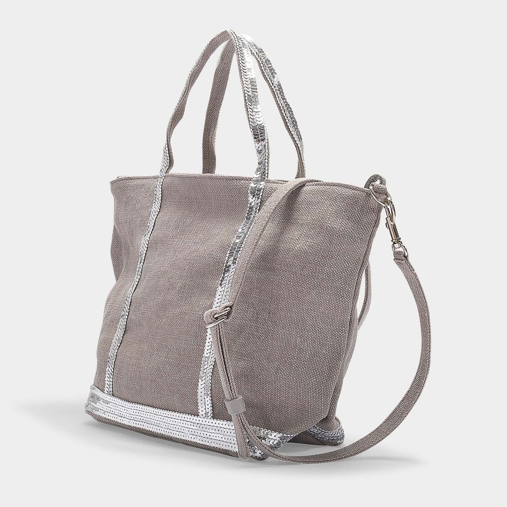 Vanessa Bruno Petit Cabas Tote In Grey Linen And Sequins In Grey