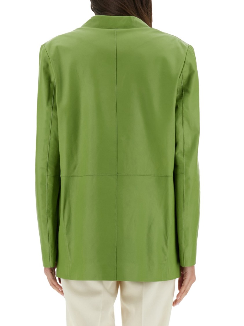 Shop Alysi Oversized Leather Blazer In Green