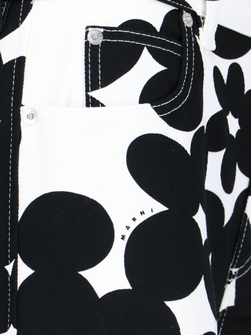 Marni Cotton Trousers With Black And White Dillies Print
