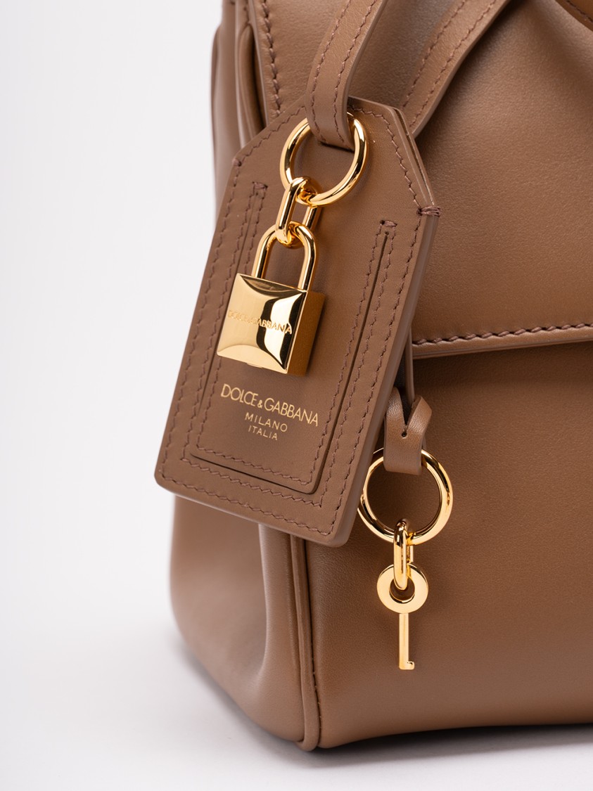 Dolce & Gabbana Structured Calf Leather Handbag In Brown