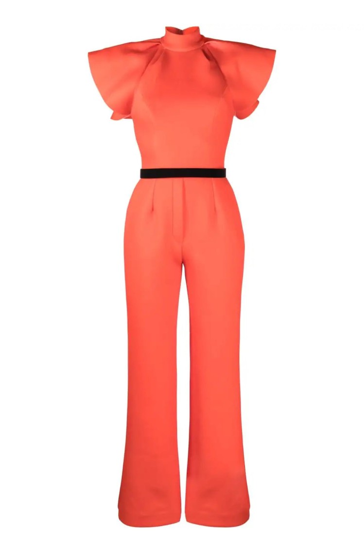 Saiid Kobeisy Ruffled-detail Belted Jumpsuit In Red
