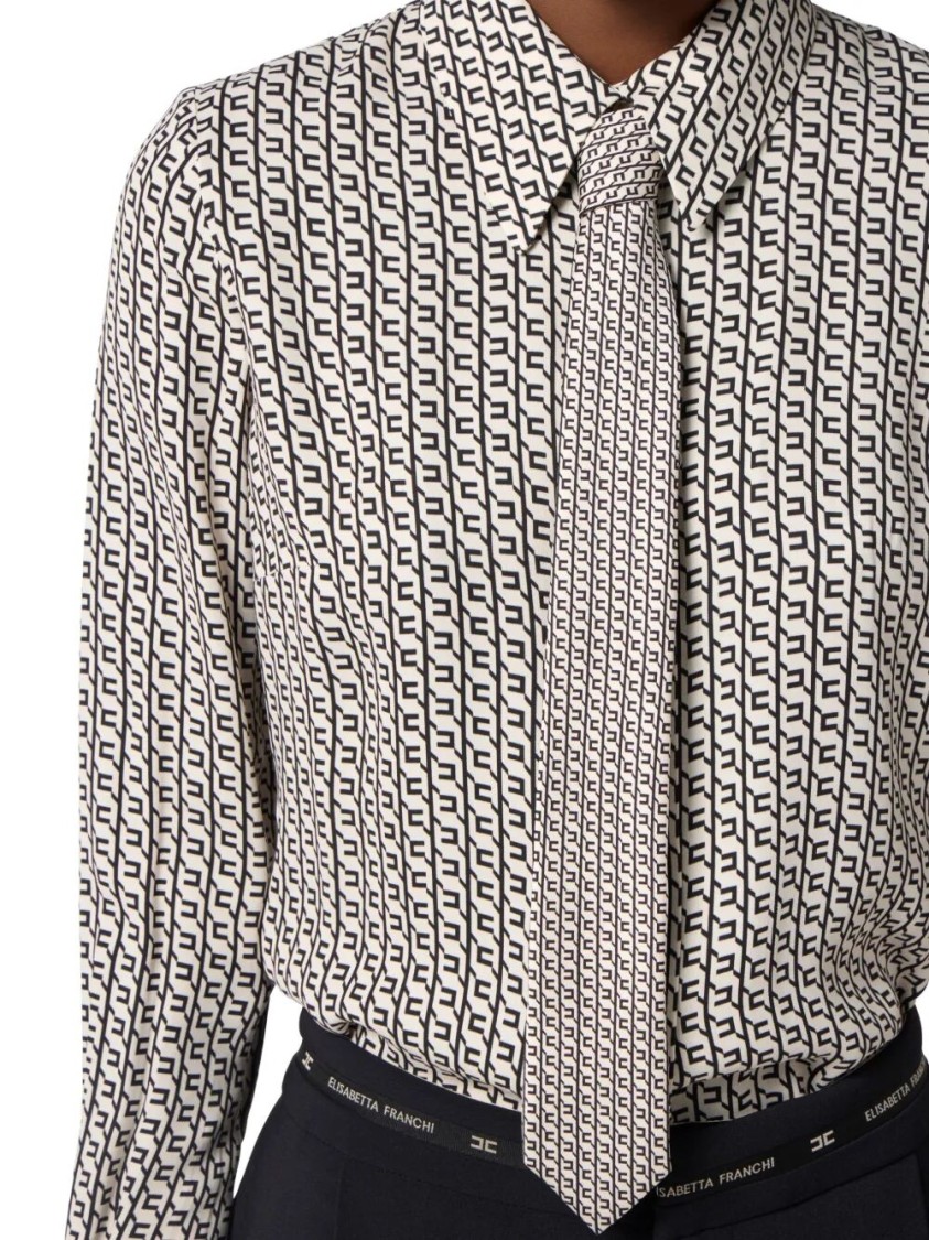 Elisabetta Franchi Geometric Pattern Shirt With Tailored Fit In Neutral