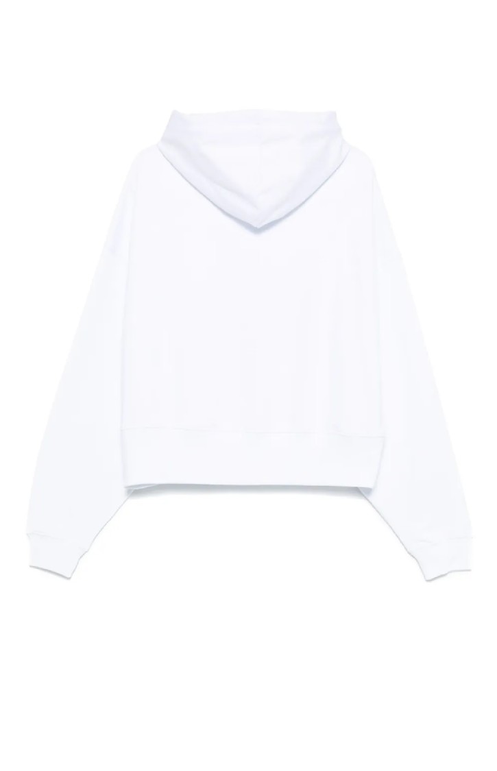 Msgm Cropped Hoodie With Drawstring Hood In White