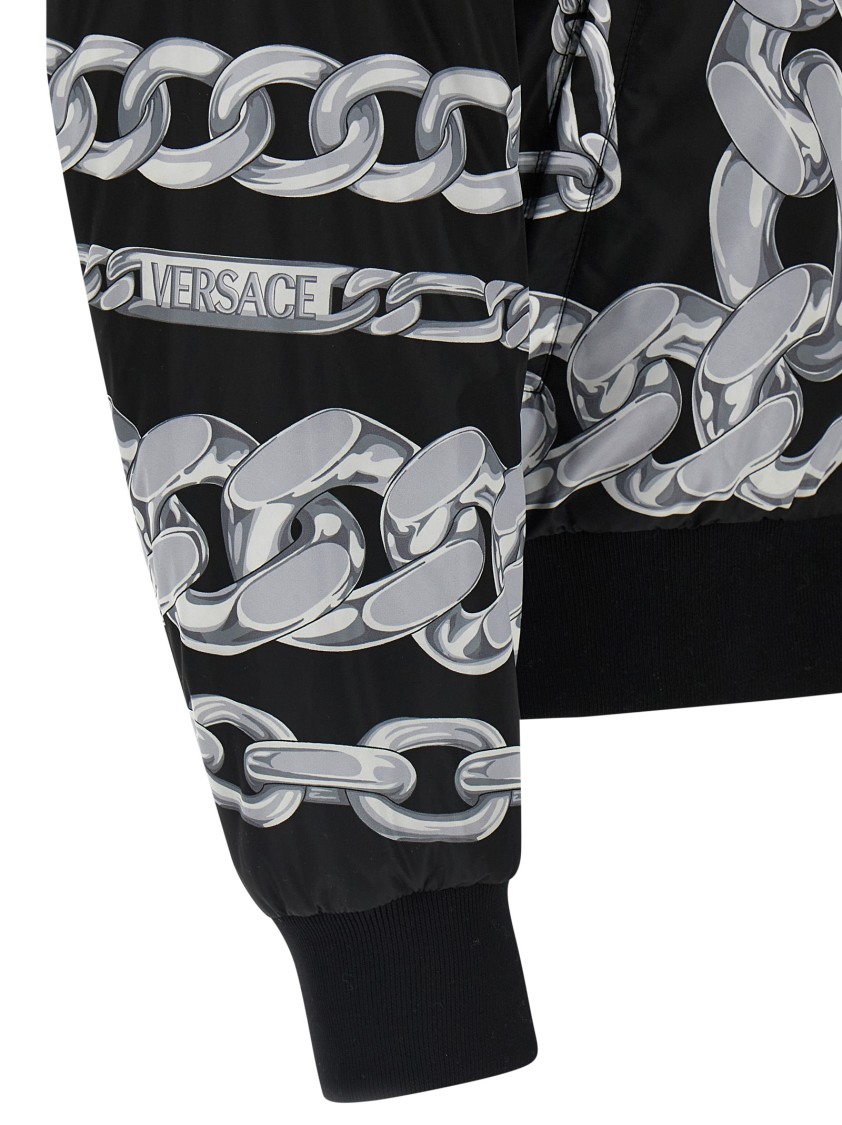 Versace Reversible Padded Printed Shell Bomber Jacket In Black