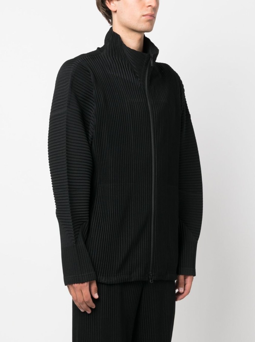 Shop Issey Miyake Homme Plissé Fully Pleated Zip-up Cardigan In Black