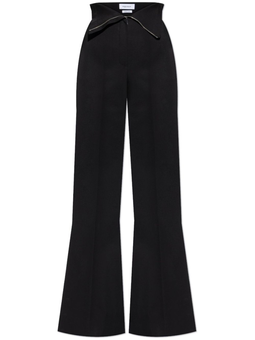 Alexander Mcqueen Tailored Black Trousers With High Fold-over Waist And Flared Silhouette In Black