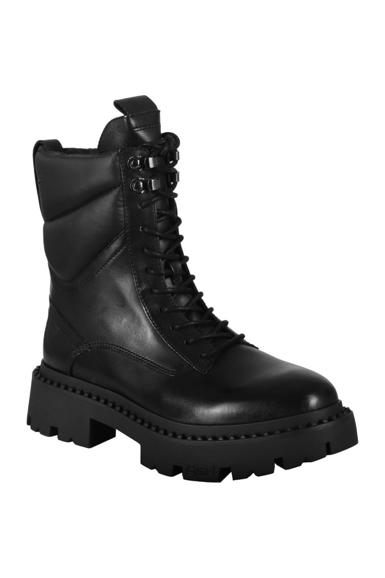 Ash Lace-up Combat Leather Boots In Black
