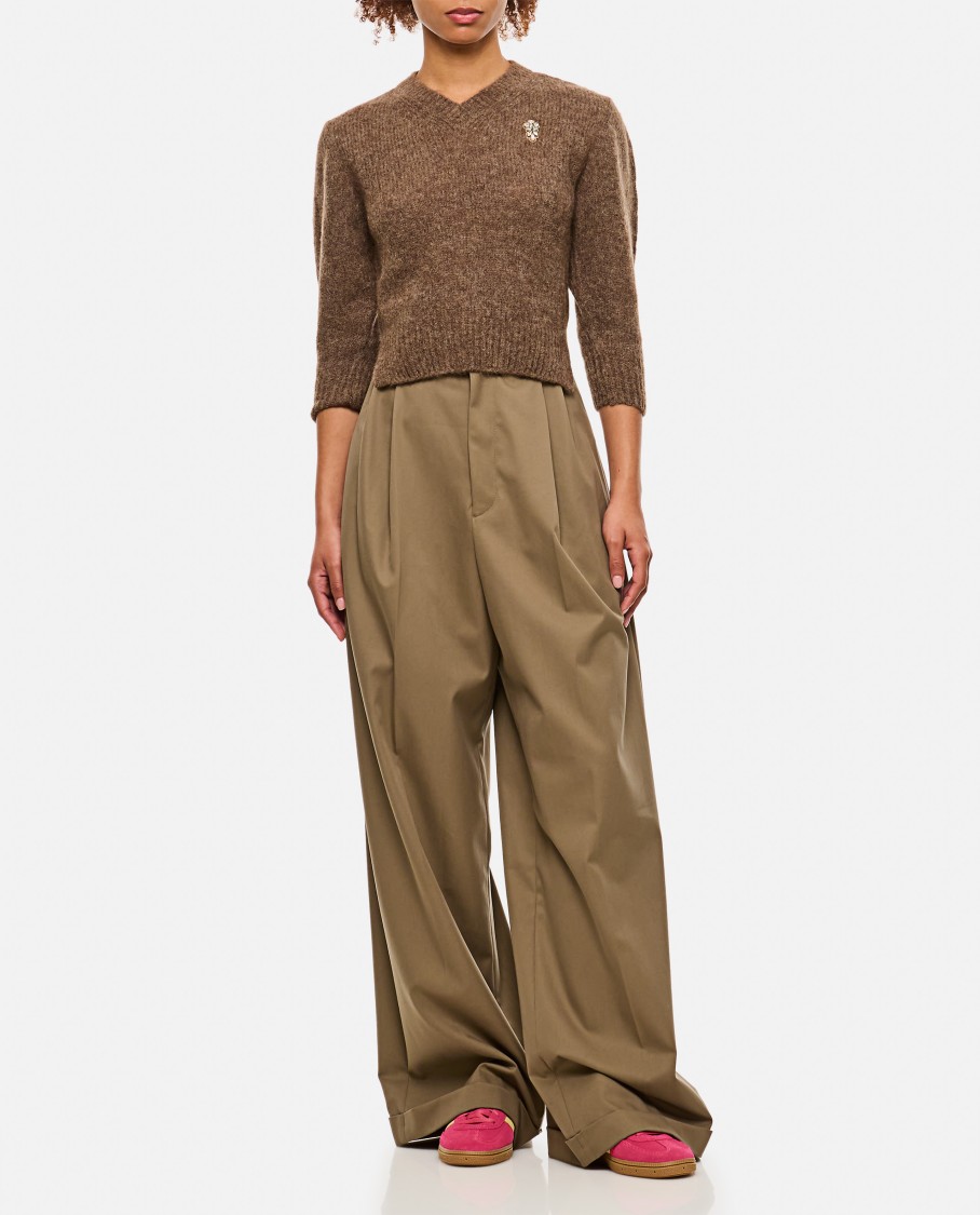 Simone Rocha Cropped V-neck Alpaca Knit Jumper In Brown