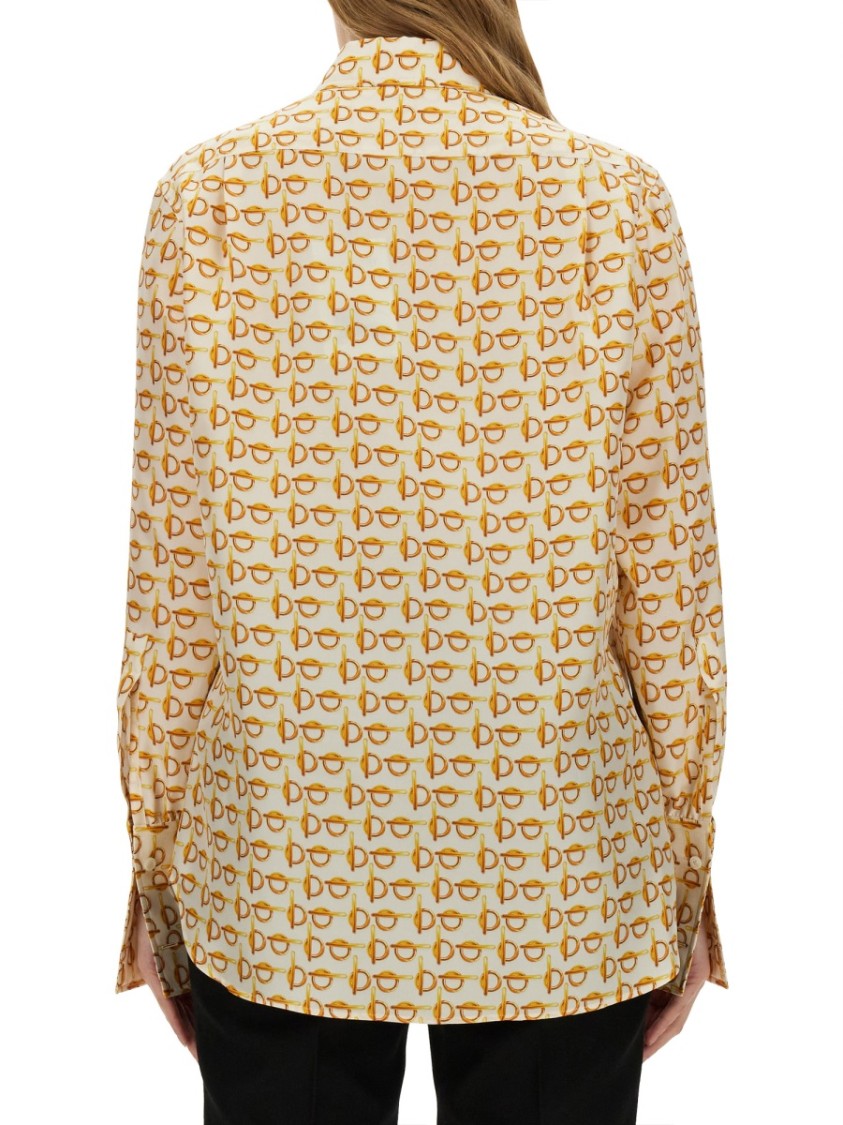 Burberry B-closure Print Silk Poplin Shirt In Brown