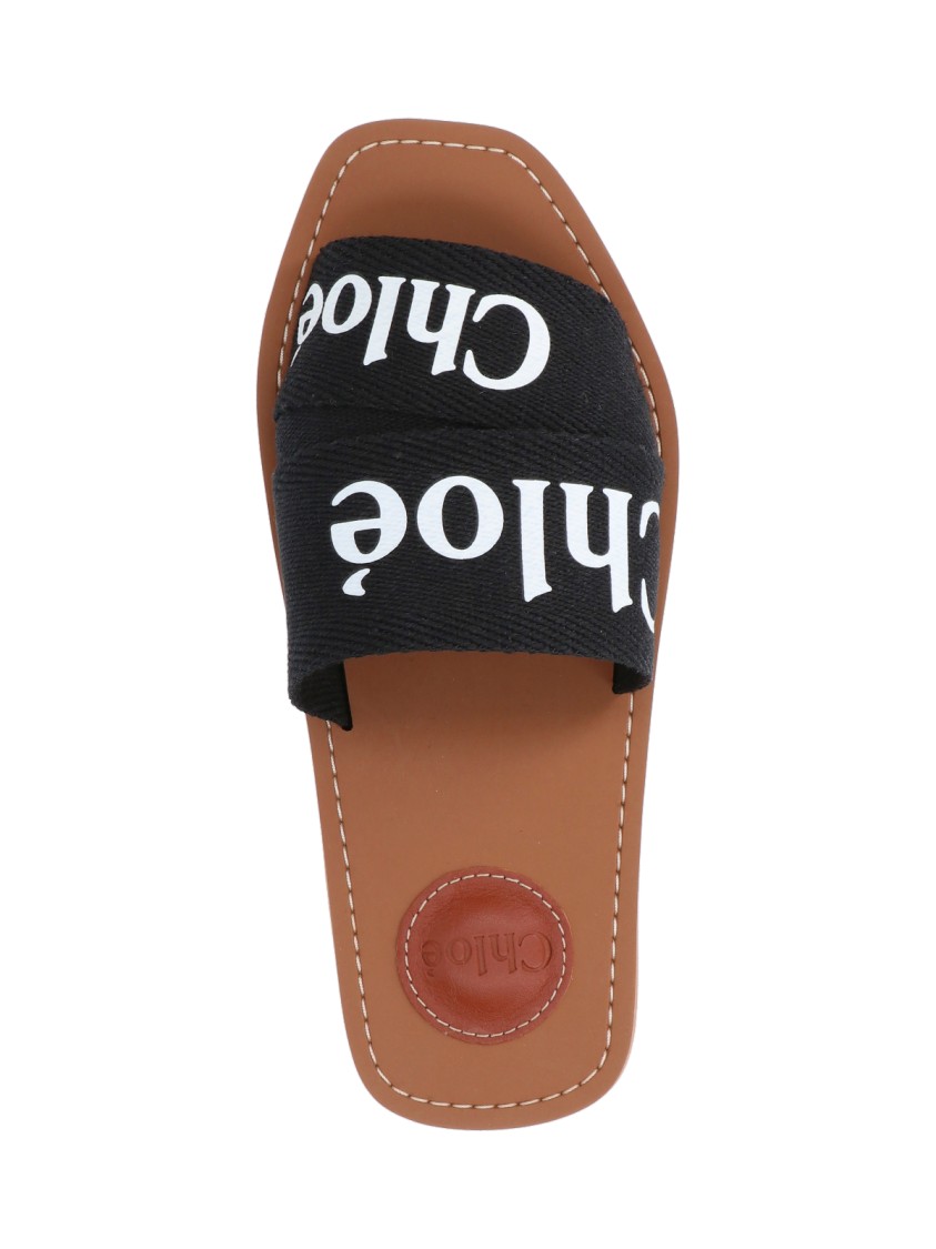 Chloé Woody Flat Logo Ribbon Slide Sandals