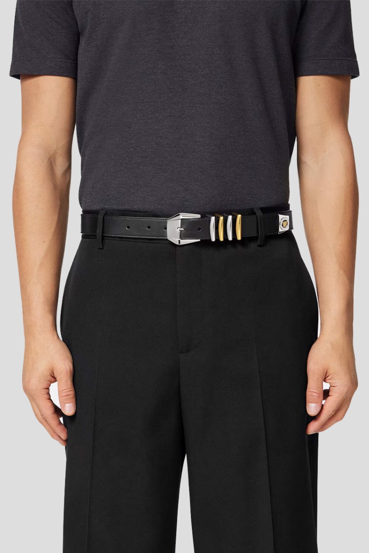 Versace Medusa Heritage Leather Belt In Red