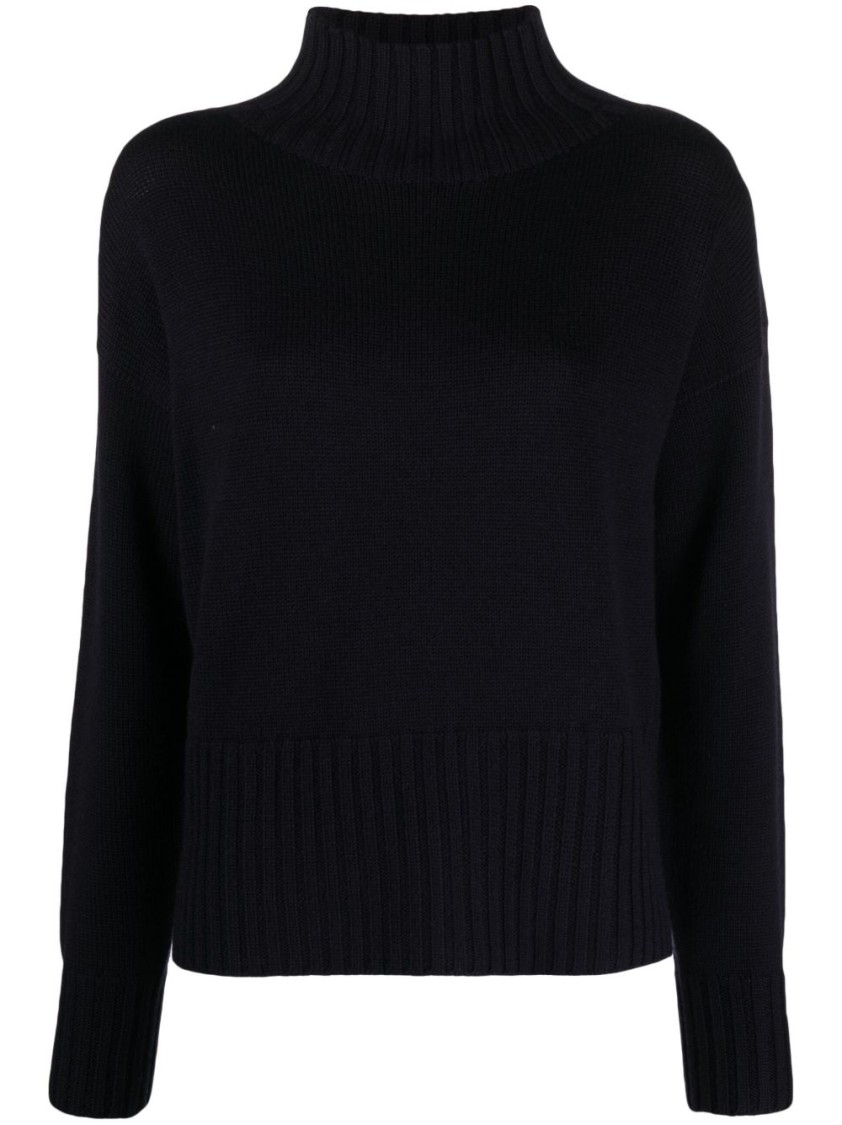 Drumohr Midnight Blue Merino Wool High Neck Sweater In Black