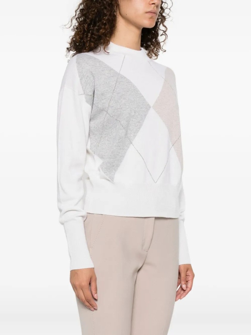 Peserico Geometric Argyle Pattern Cropped Sweater In Neutral