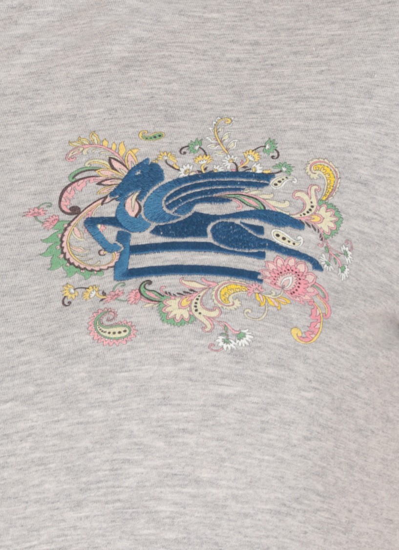 Etro Cotton T Shirt With Pegasus And Monogram In Grey | ModeSens