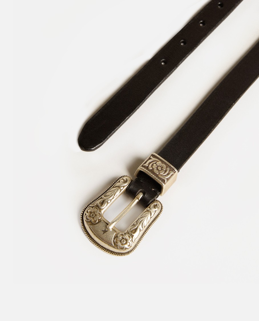 Golden Goose Ornate Buckle Leather Belt In Black