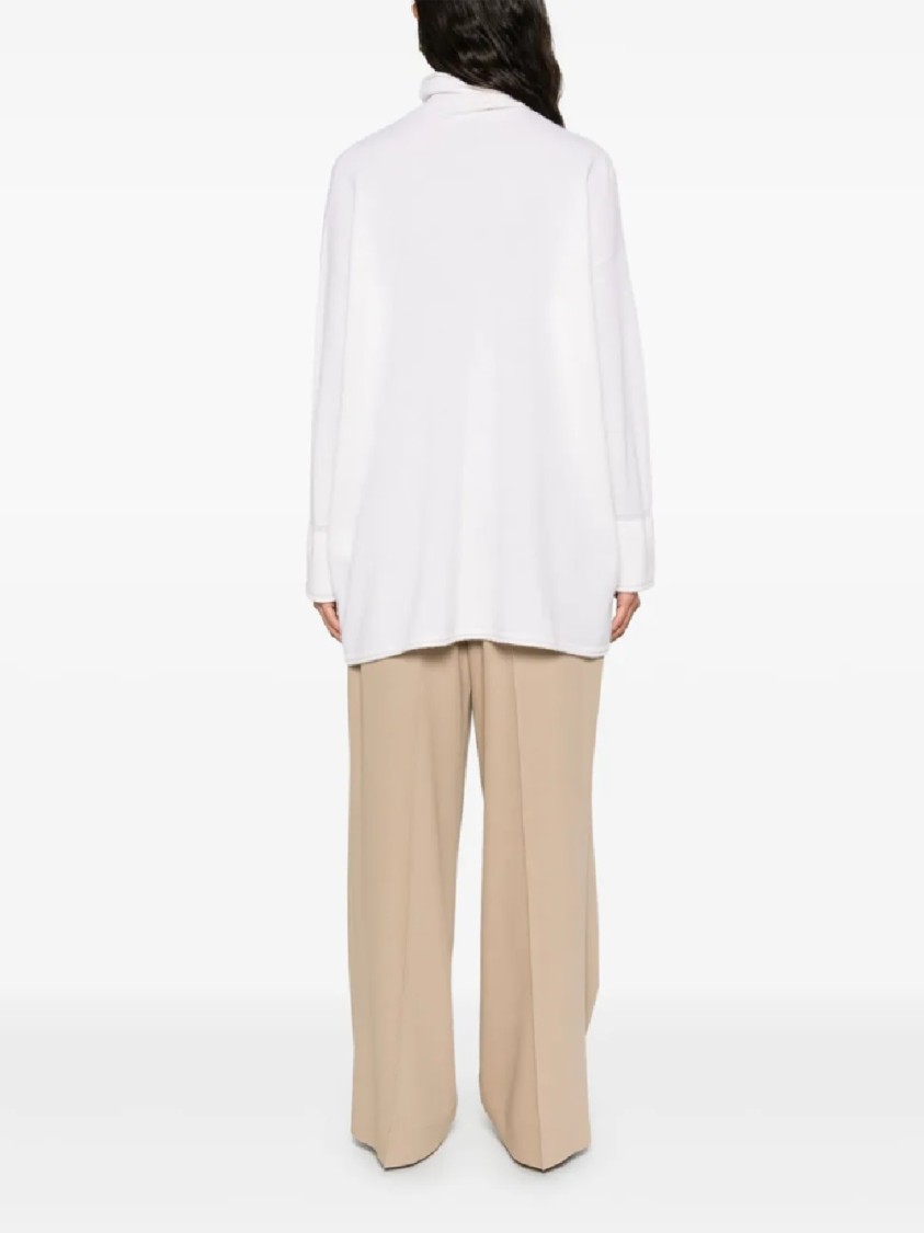 Max Mara High-neck Cashmere Top With Subtle Cuff Detailing In White