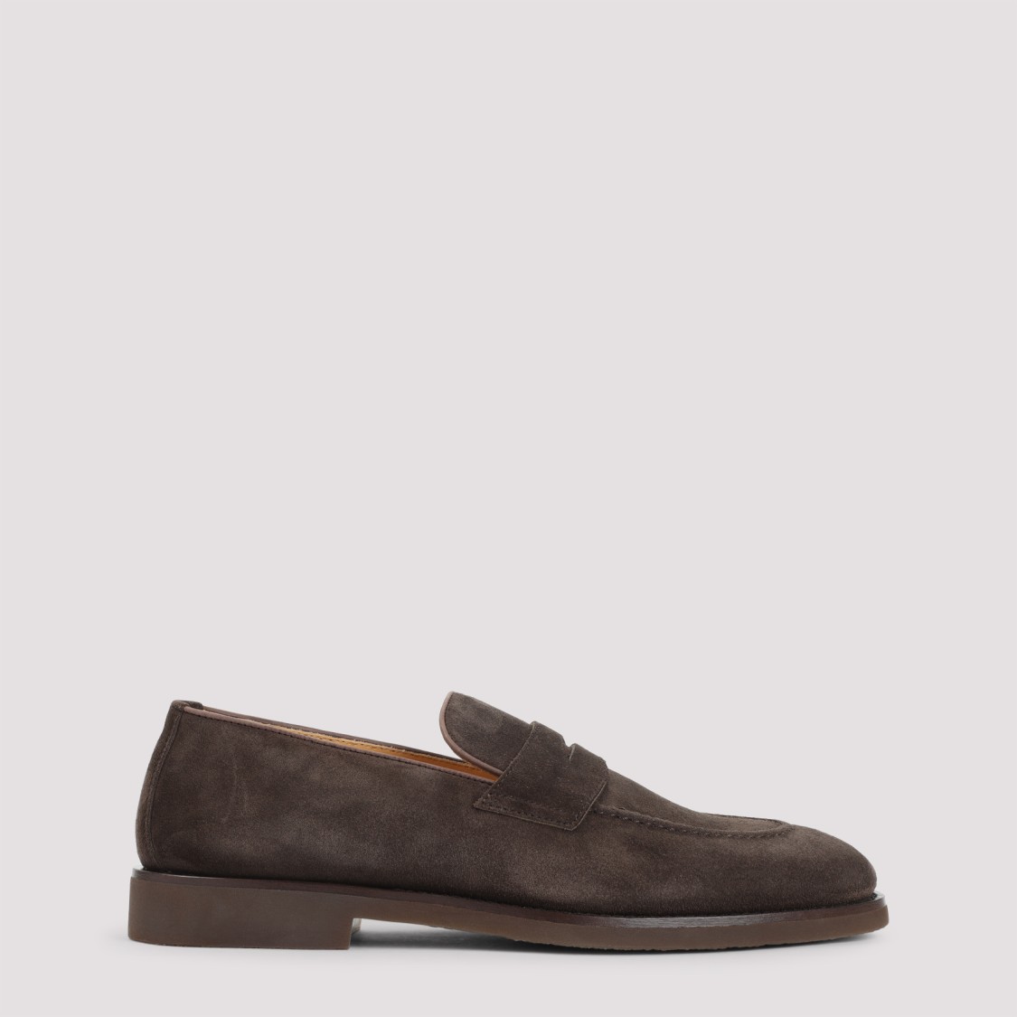 Brunello Cucinelli Suede Leather Loafers Almond Toe Penny Strap In Brown